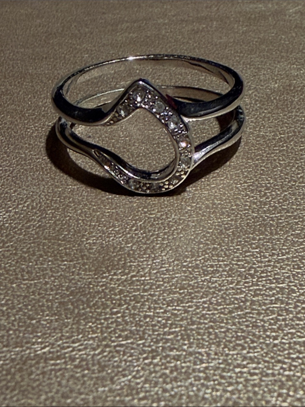 Sterling Silver Open Heart Pavé Ring - Silver